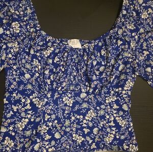 Sienna Sky Blue and Cream Puff Sleeve Blouse